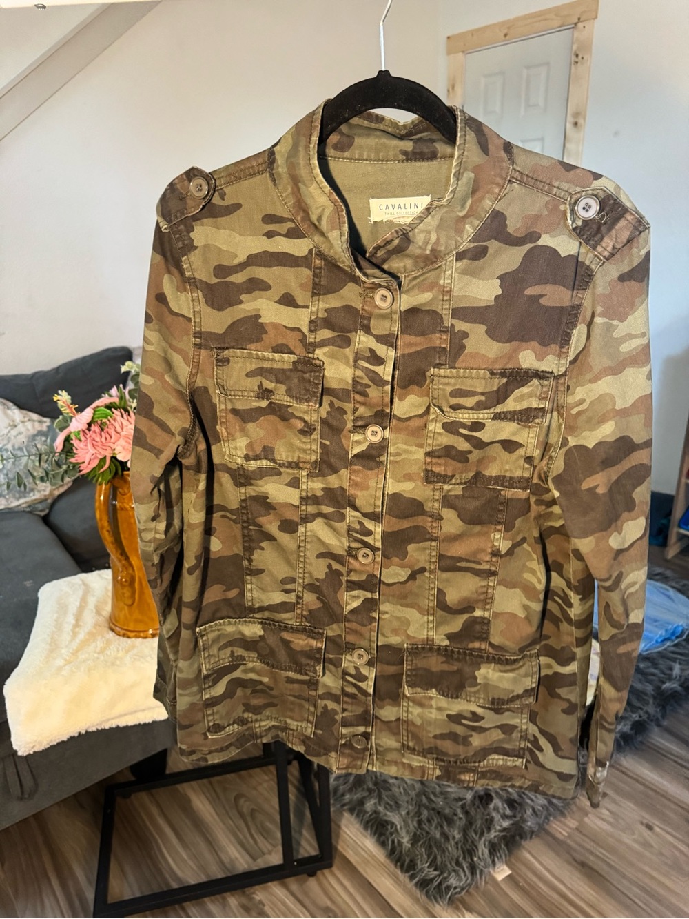 Cavalini Women's Camouflage Utility Jacket in Olive and Brown